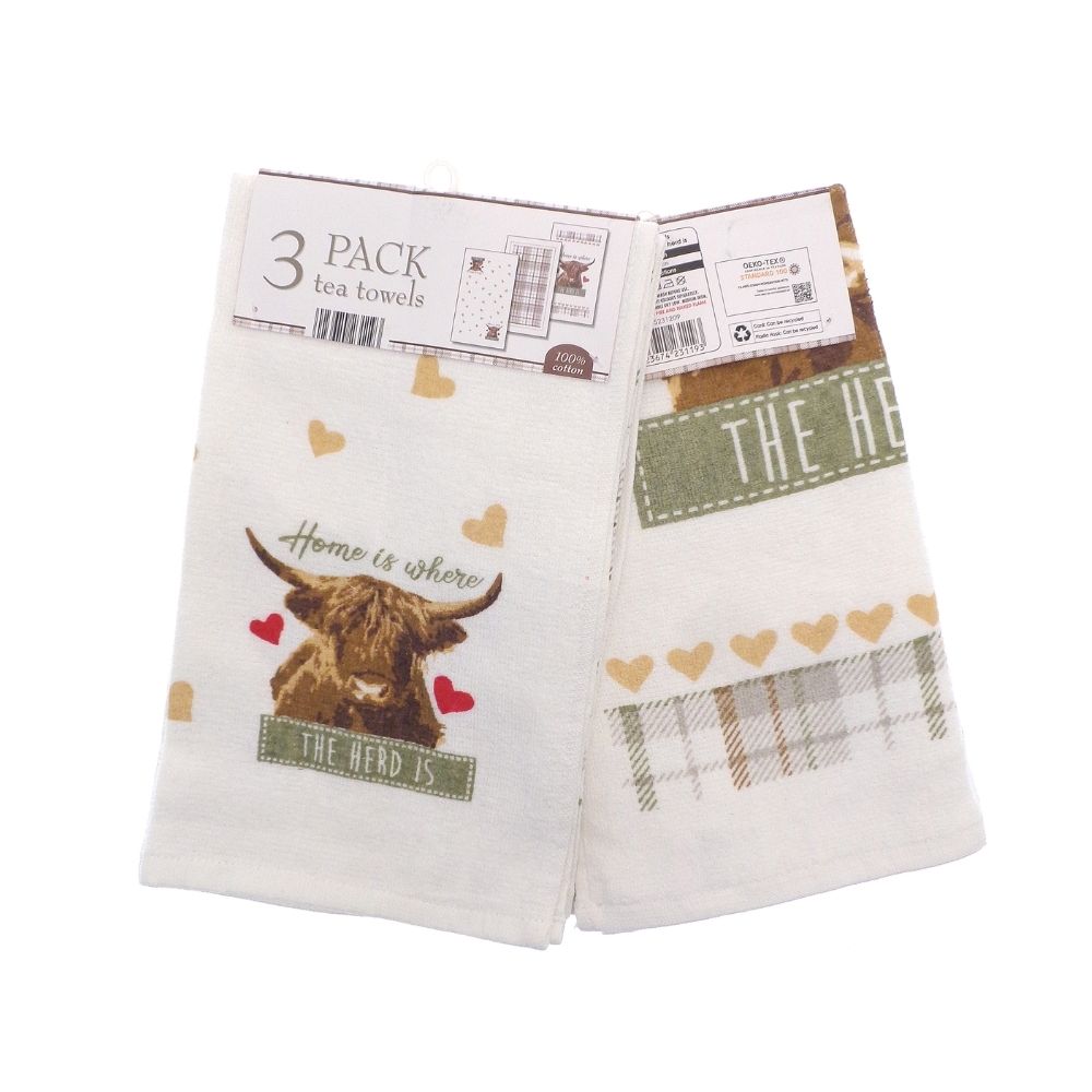 Otterdene Highland Cow Tea Towels - (Set of 3)
