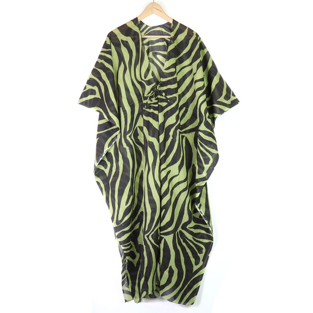 POM Black & Green Zebra Print Cotton Kaftan