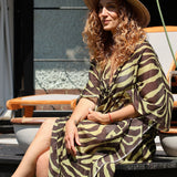 POM Black & Green Zebra Print Cotton Kaftan