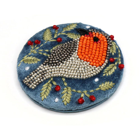 POM Blue Velvet Robin and Embroidered Holly Compact Mirror