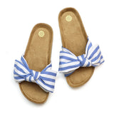 POM Blue & White Striped Bow Sliders- Medium
