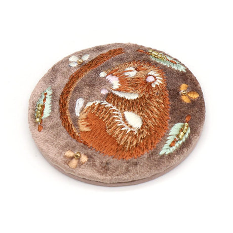 POM Buff Sleeping Dormouse Embroidered Velvet Compact Mirror