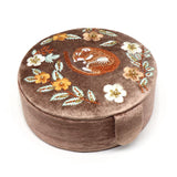 POM Buff Sleeping Dormouse Embroidered Velvet Round Jewellery Box