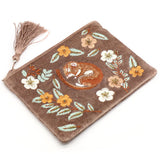 POM Buff Sleeping Dormouse Embroidered Velvet Zip Purse