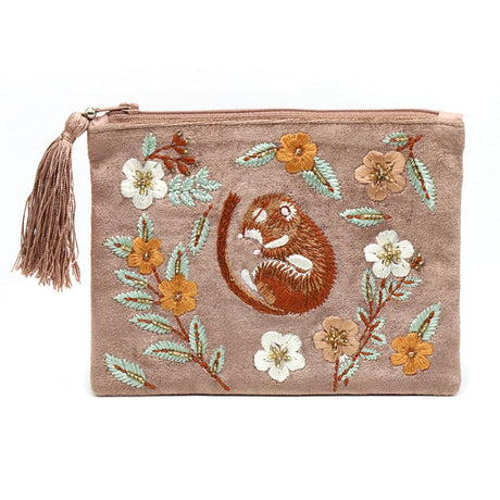 POM Buff Sleeping Dormouse Embroidered Velvet Zip Purse