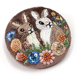 POM Cocoa Velvet Embroidered Bunnies Compact Mirror