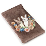 POM Cocoa Velvet Embroidered Bunnies Glasses Case