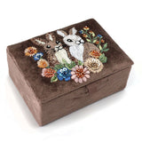POM Cocoa Velvet Embroidered Bunnies Jewellery Box