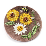 POM Cocoa Velvet Embroidered Sunflowers Compact Mirror