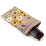POM Cocoa Velvet Embroidered Sunflowers Glasses Case