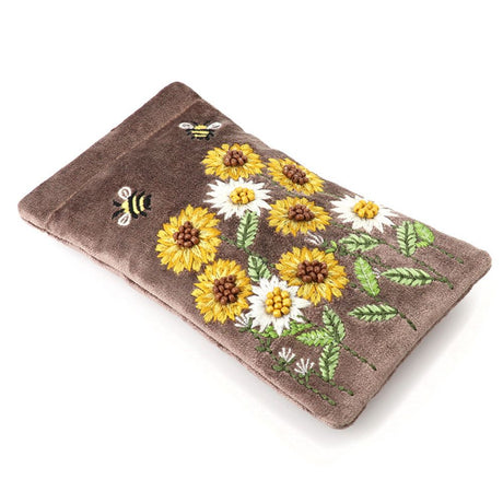 POM Cocoa Velvet Embroidered Sunflowers Glasses Case