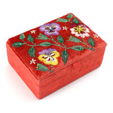POM Coral Velvet Embroidered Pansie's Jewellery Box