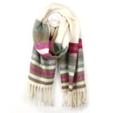 POM Cream And Magenta Twill Stripe Scarf