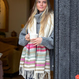 POM Cream And Magenta Twill Stripe Scarf