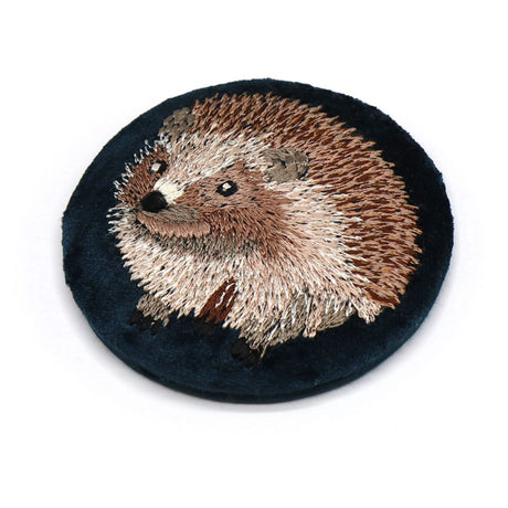 POM Dark Teal Velvet Hedgehog Embroidered Compact Mirror