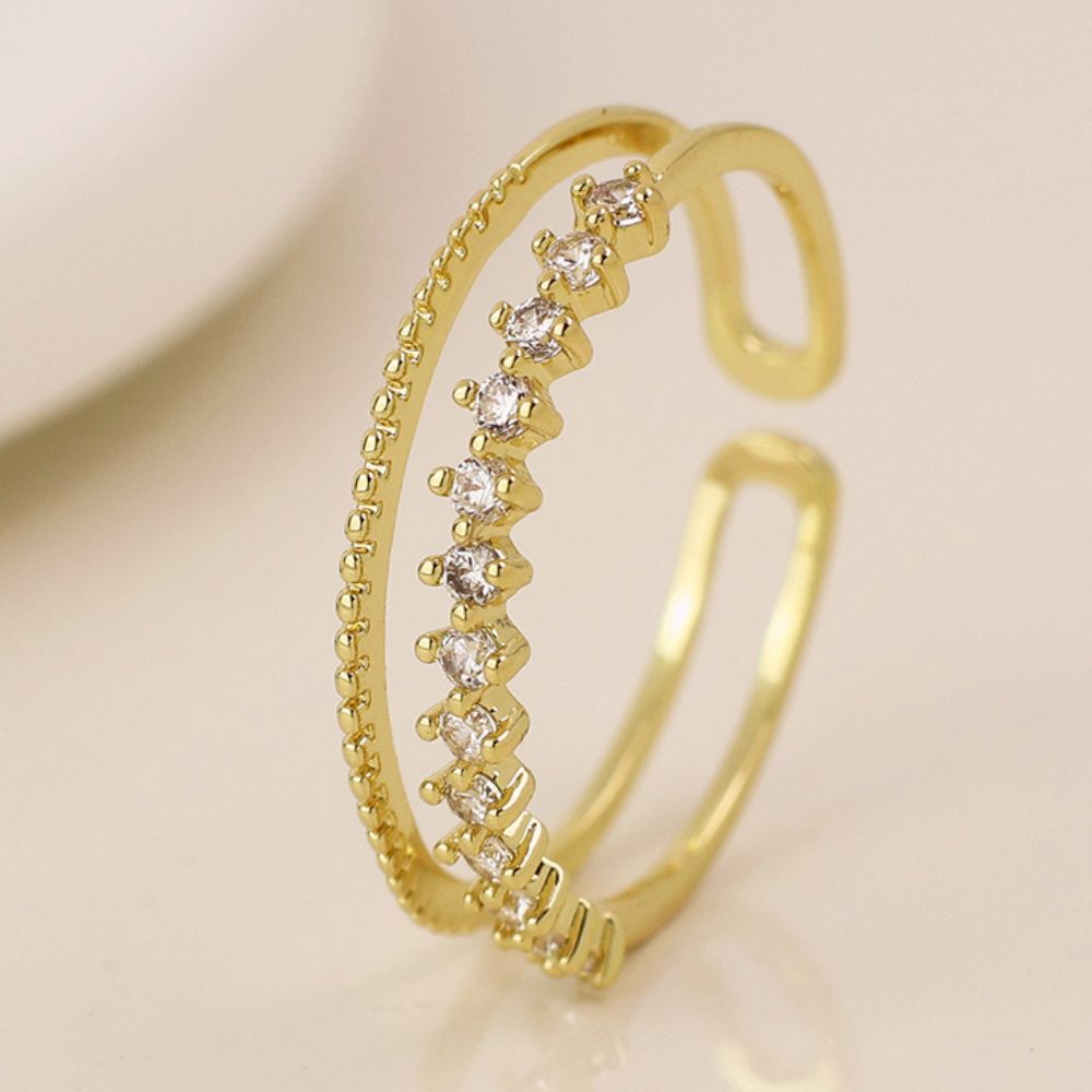 POM Gold Plated Crystals & Dotty Double Layer Ring (Small-Medium)