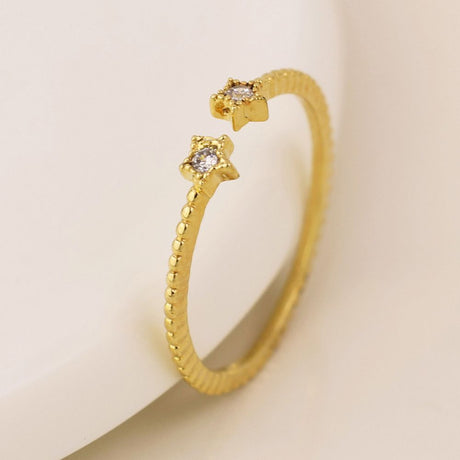 POM Gold Plated Double Crystal Star Open Band Ring (Medium-Large)
