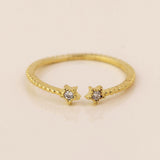 POM Gold Plated Double Crystal Star Open Band Ring (Small-Medium)
