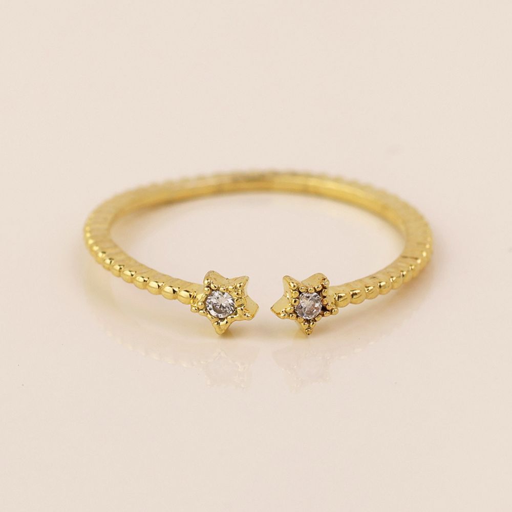 POM Gold Plated Double Crystal Star Open Band Ring (Medium-Large)