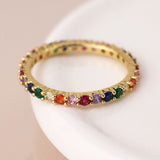 POM Gold Plated Rainbow Crystal Set Ring (Small-Medium)
