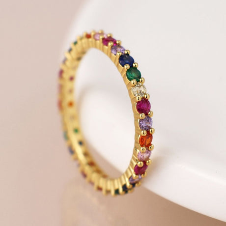 POM Gold Plated Rainbow Crystal Set Ring (Small-Medium)