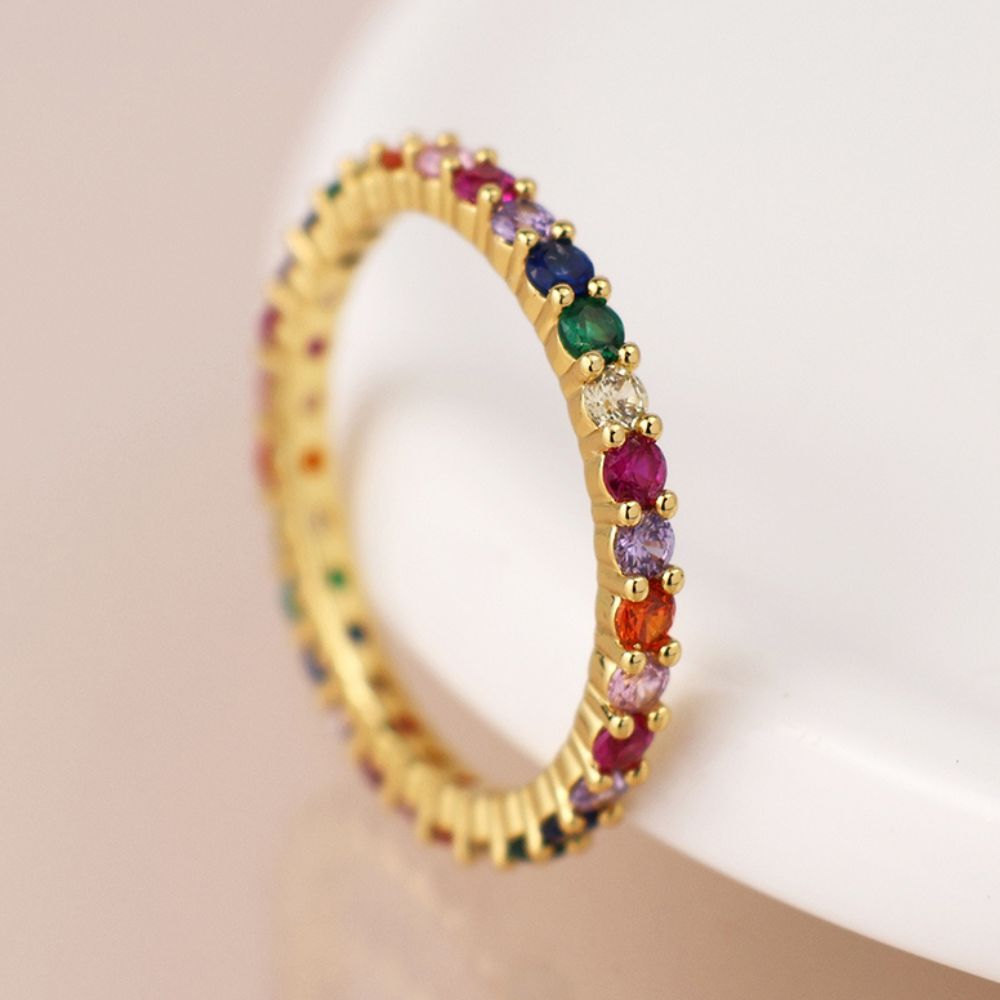POM Gold Plated Rainbow Crystal Set Ring (Medium-Large)