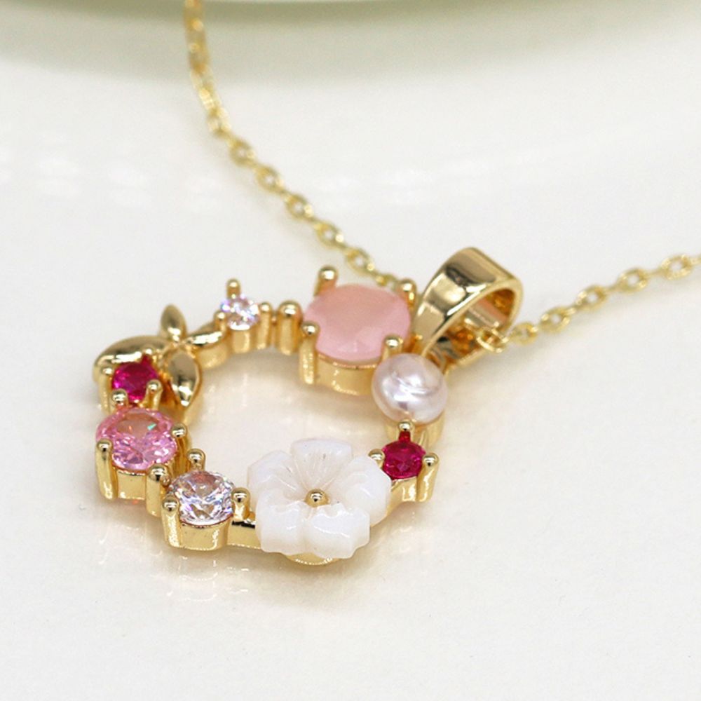 POM Gold Plated Shell & Crystal Wreath Necklace