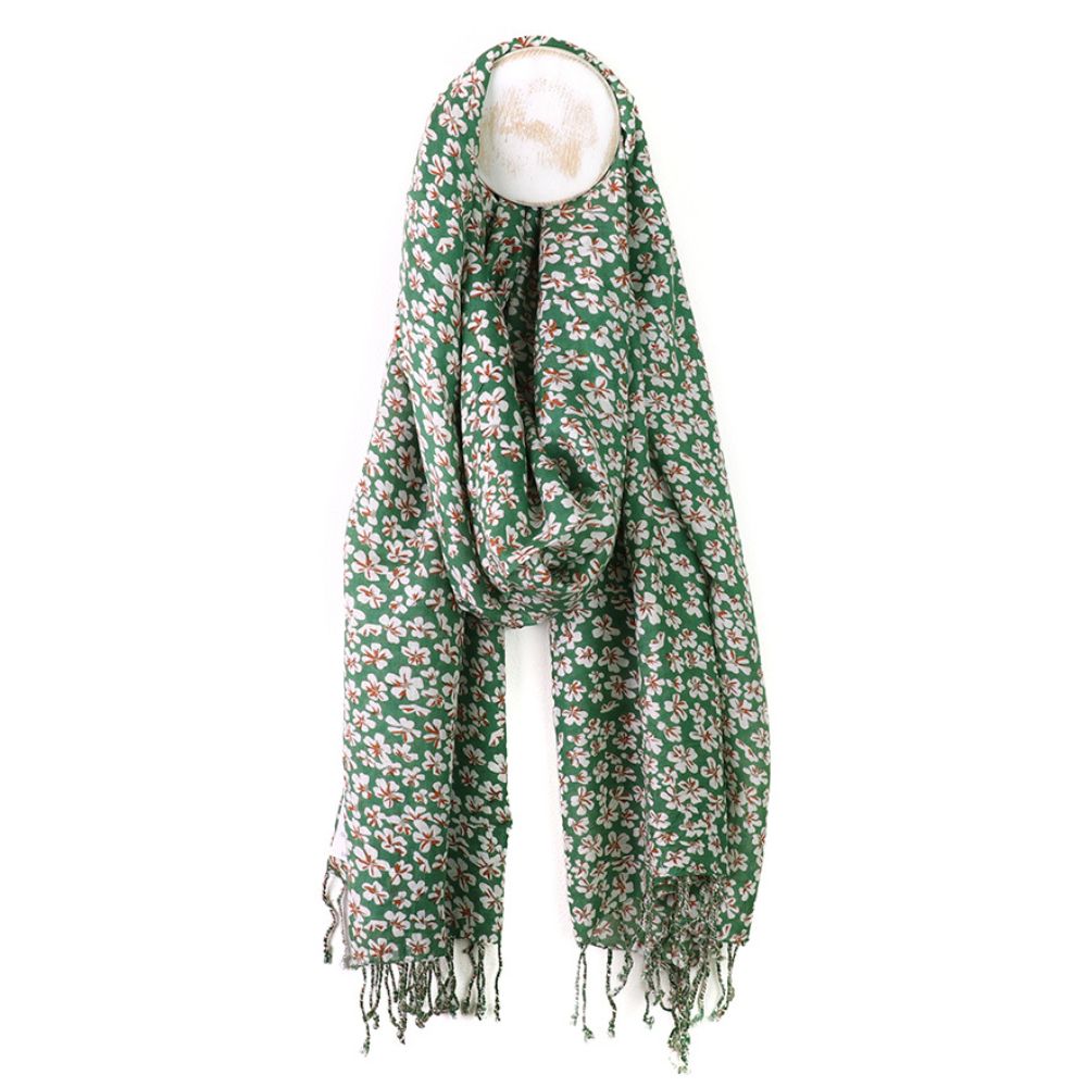 POM Green Ditsy Floral Print Modal Scarf
