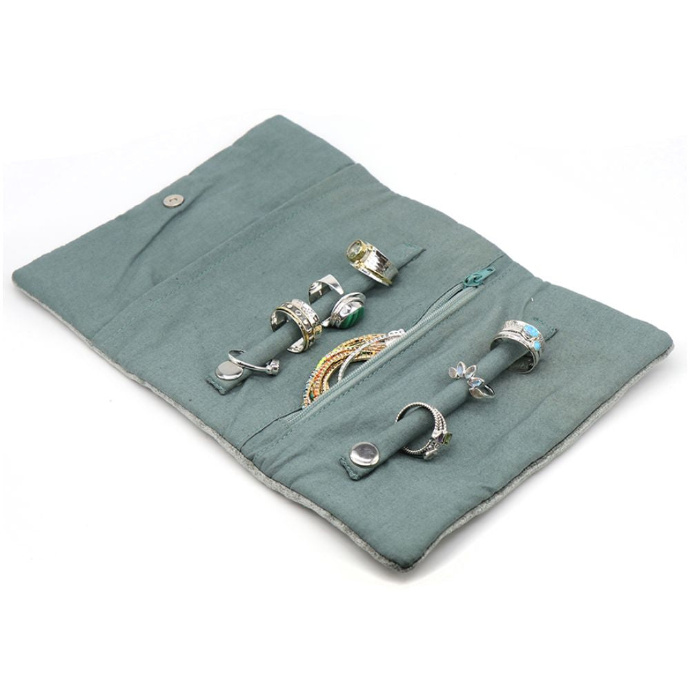 POM Green Seafoam Highland Cow Embroidered Velvet Jewellery Roll