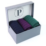 POM Green, Blue and Purple Triple Ribbed Sock Set For Men