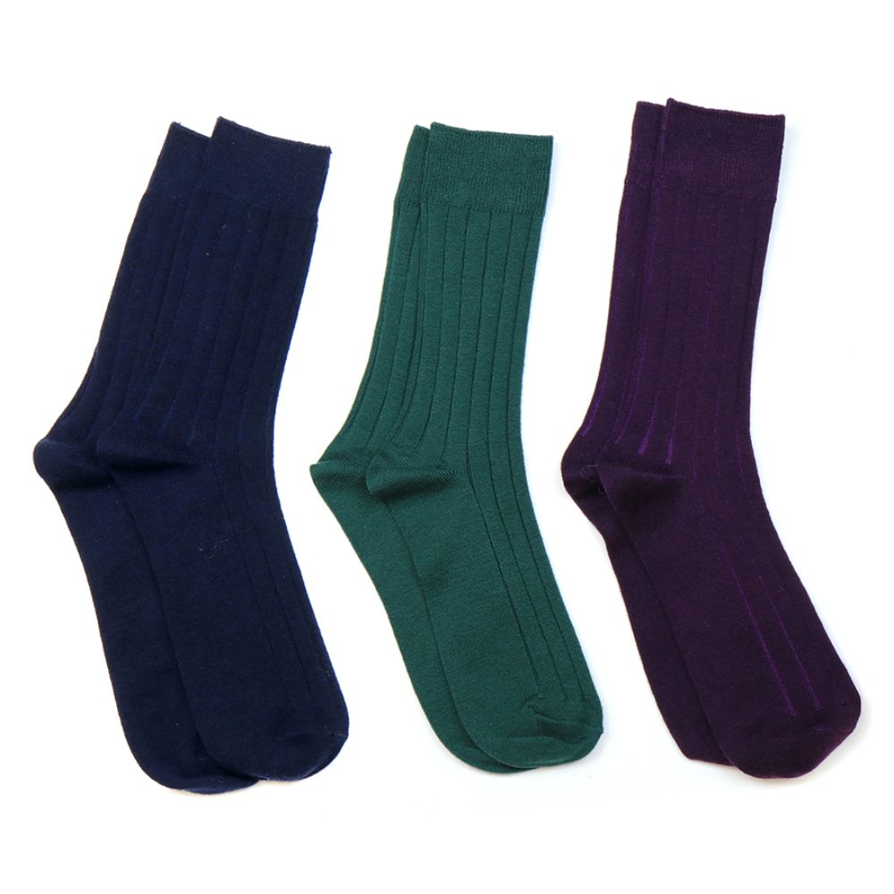POM Green, Blue and Purple Triple Ribbed Sock Set For Men