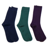 POM Green, Blue and Purple Triple Ribbed Sock Set For Men