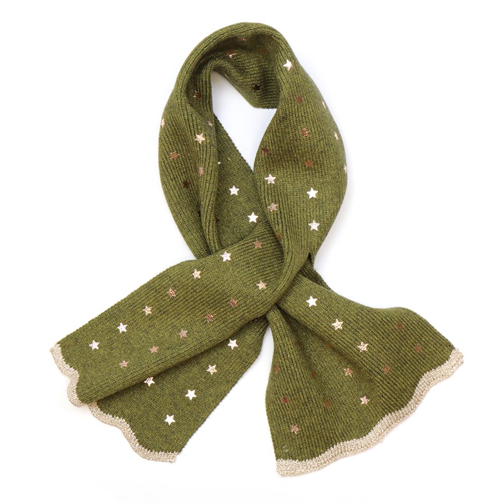 POM Khaki Recycled Blend with Metallic Stars Pull Through Scarf