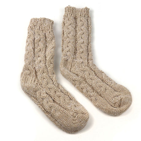 POM Light Beige Chunky Cable Knit Socks