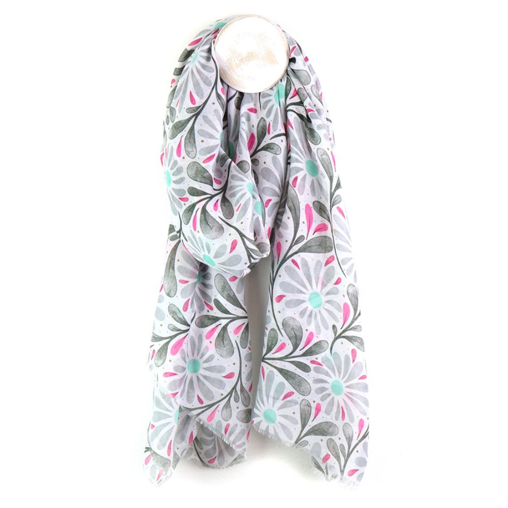 POM Lilac & Grey Daisy Print Scarf