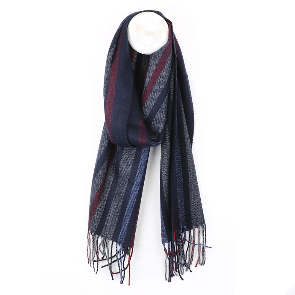 POM Men's Blue Mix Herringbone Striped Scarf