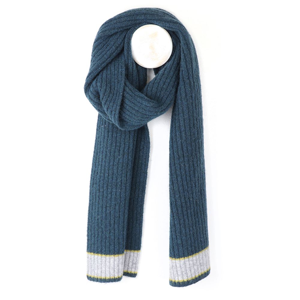 POM Men's Dusky Teal Knit Contrast Trim Scarf