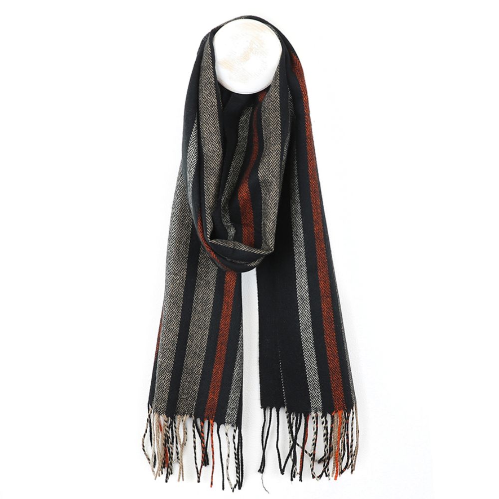 POM Men's Rust Mix Herringbone Striped Scarf