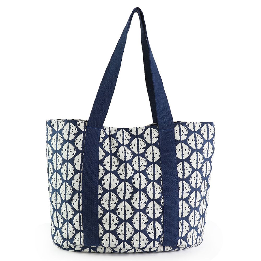 POM Navy Absract Cowrie Shell Print Beach Bag