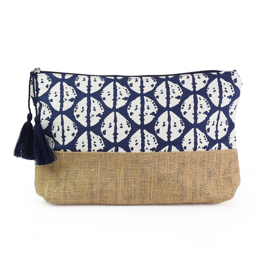POM Navy Abstract Cowrie Shell Print Travel Pouch