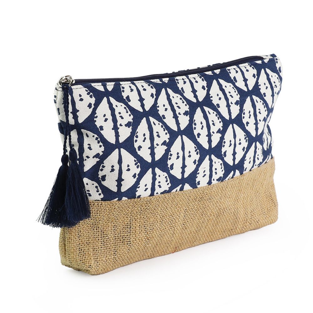 POM Navy Abstract Cowrie Shell Print Travel Pouch