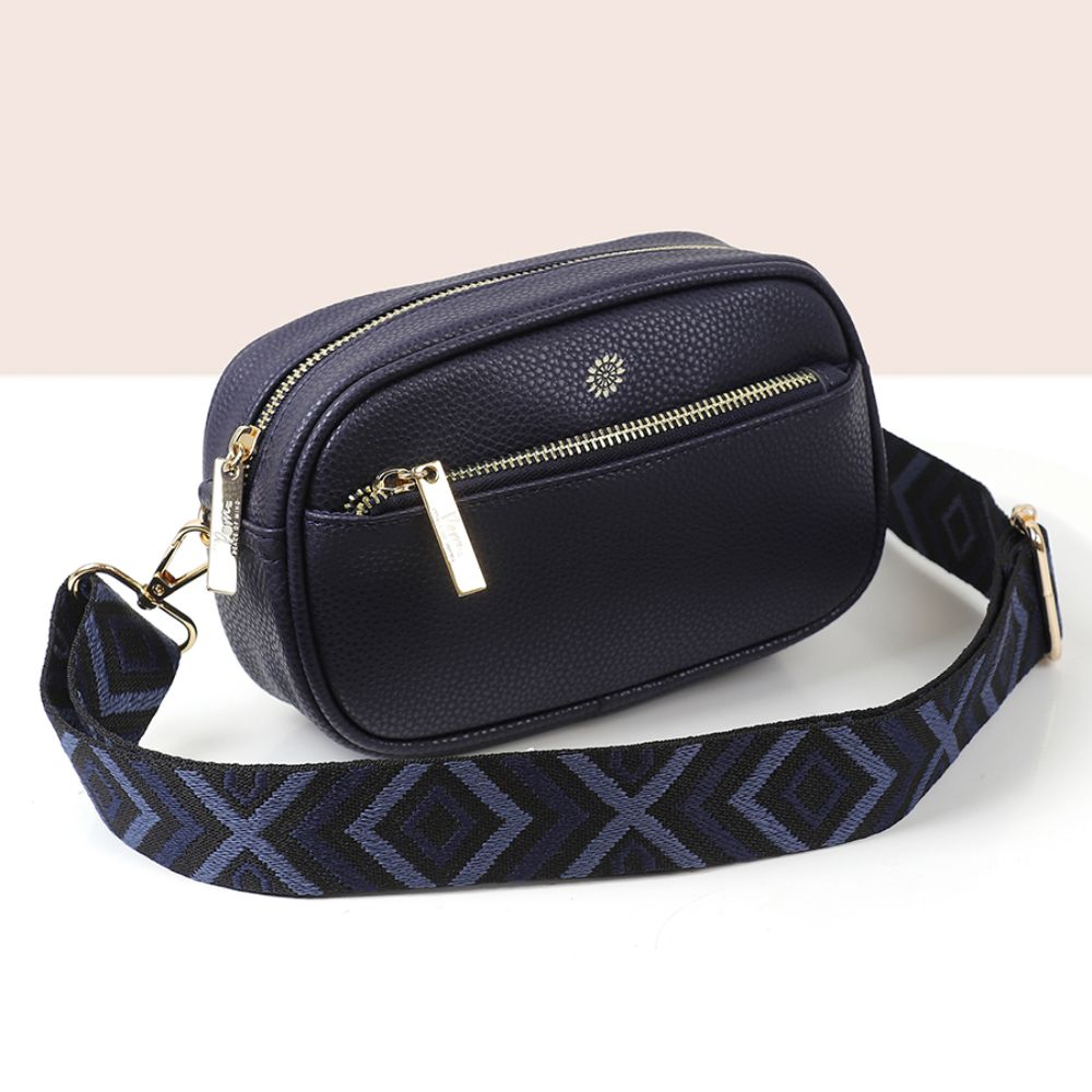 POM Navy Vegan Leather Camera Bag with Removable Strap