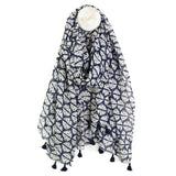 POM Navy & White Abstract Cowrie Cotton Scarf