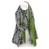 POM Olive Border Monochrome Leaf Print Scarf