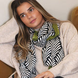 POM Olive Border Monochrome Leaf Print Scarf