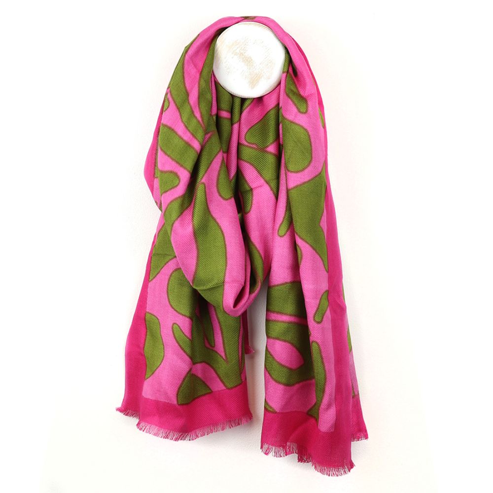 POM Pink Mix Abstract Swirl Print Scarf With Border