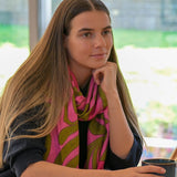 POM Pink Mix Abstract Swirl Print Scarf With Border