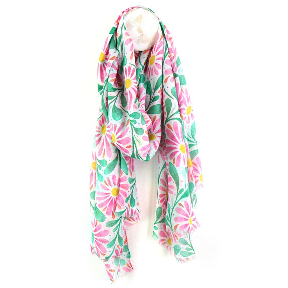 POM Pink & Jade Daisy Print Scarf
