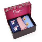 POM Pink and Blue Mix Cat Themed Boxed Sock Trio
