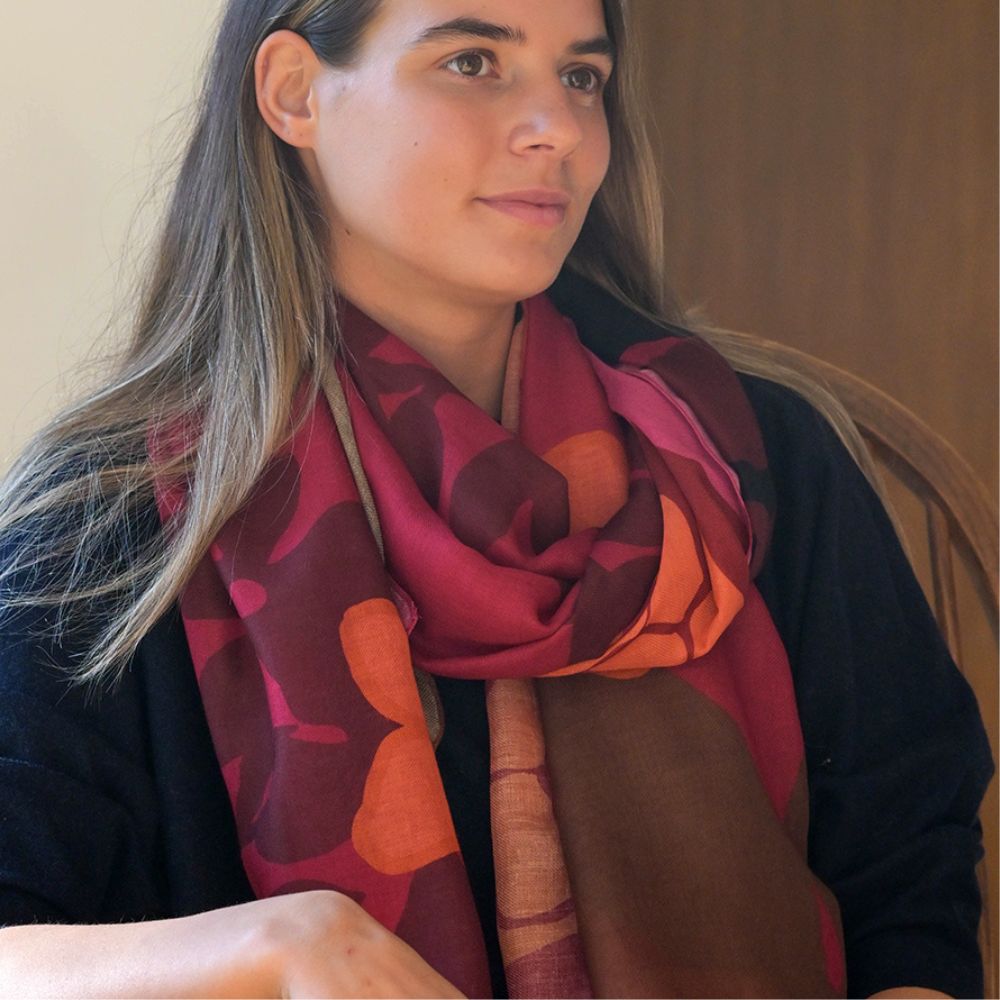 POM Recycled Red & Orange Blend Flower Stencil Scarf